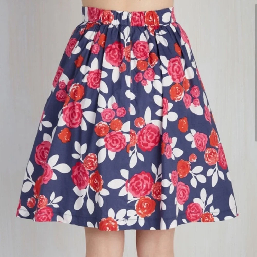 Modcloth Pros & Convertibles Floral Midi Skirt XL Extra Large Cotton - Picture 3 of 11